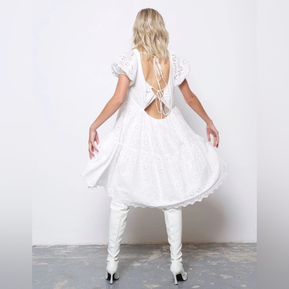 Amylynn White Coco Dress Borderie Anglaise Lace Cotton Dress Eyelet Baby Doll - Picture 3 of 15